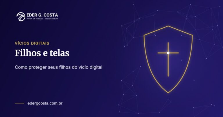 Escudo dourado com cruz simbolizando a proteção dos filhos no mundo digital