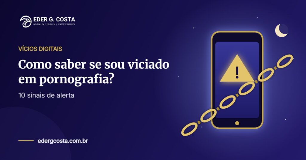 Celular com sinal de alerta e corrente, representando os sinais do vício em pornografia