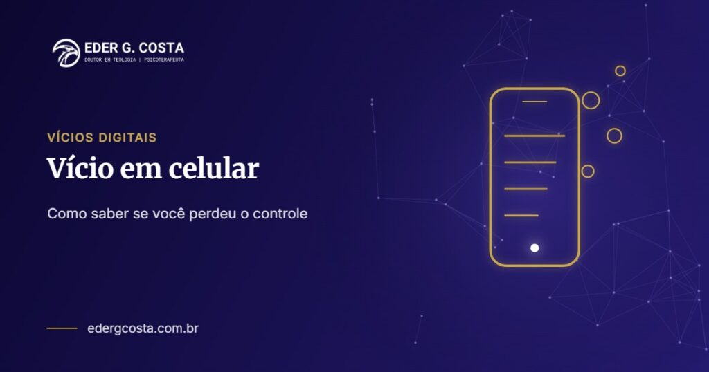 Celular com notificações em linhas douradas, ilustrando o vício em celular